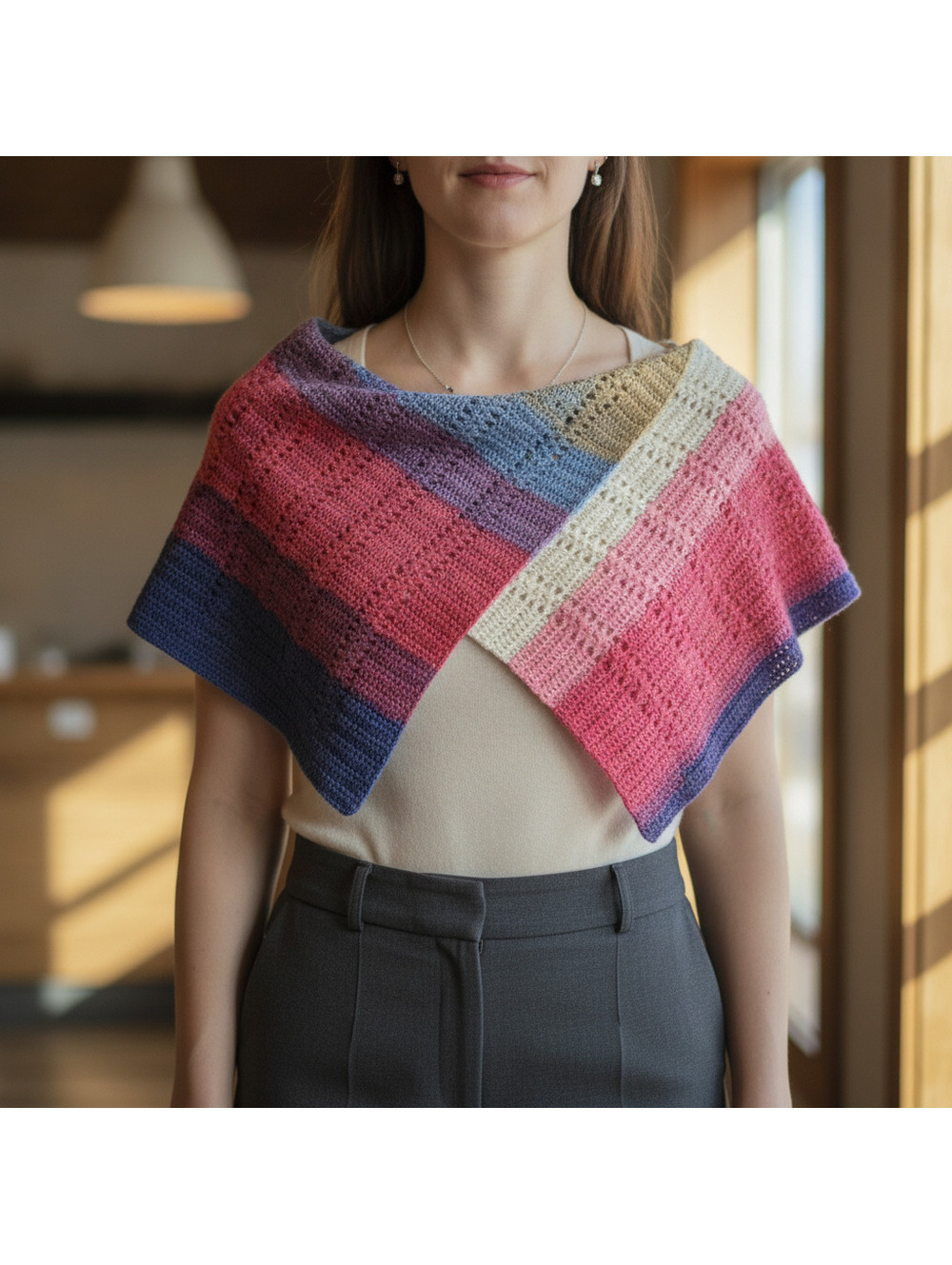 Handmade Crochet Rectangle Prayer Shawl, Gradient, Multicolor, Soft